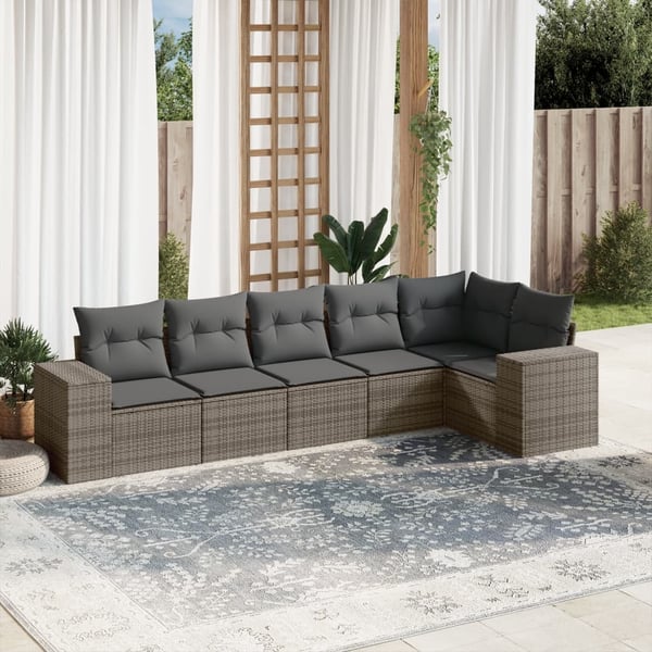 vidaXL sofasæt til haven 6 dele med hynder polyrattan grå