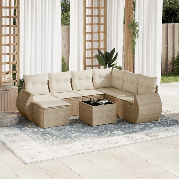 vidaXL sofasæt til haven 8 dele med hynder polyrattan beige