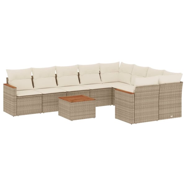 vidaXL sofasæt til haven 10 dele med hynder polyrattan beige