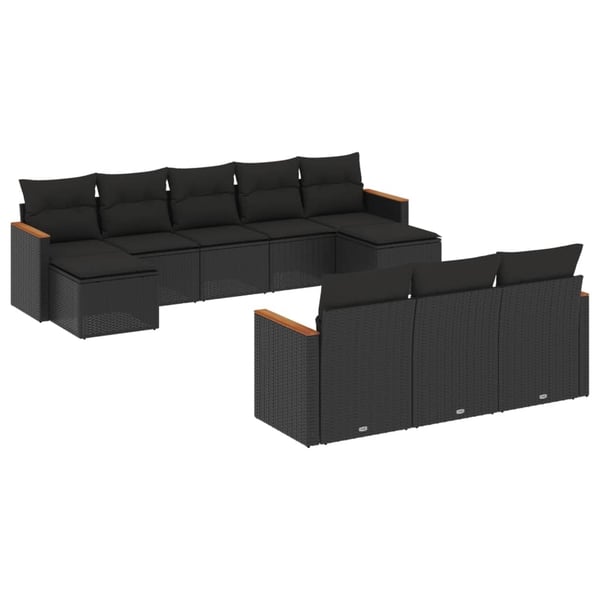 vidaXL sofasæt til haven 10 dele med hynder polyrattan sort