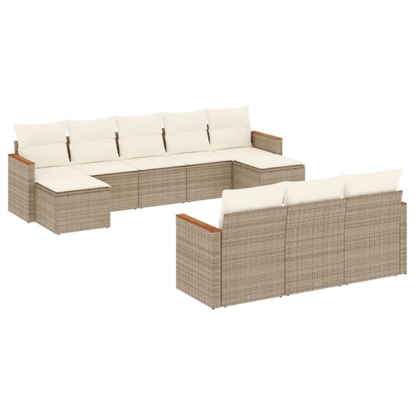 vidaXL sofasæt til haven 10 dele med hynder polyrattan beige