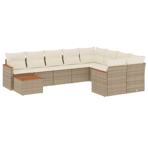 vidaXL sofasæt til haven 10 dele med hynder polyrattan beige