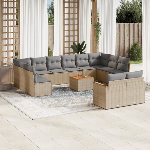 vidaXL sofasæt til haven 13 dele med hynder polyrattan beige