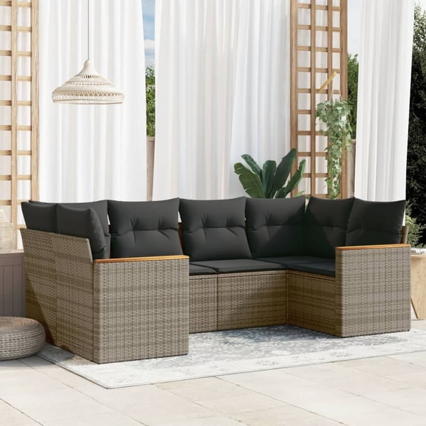 vidaXL sofasæt til haven 6 dele med hynder polyrattan grå