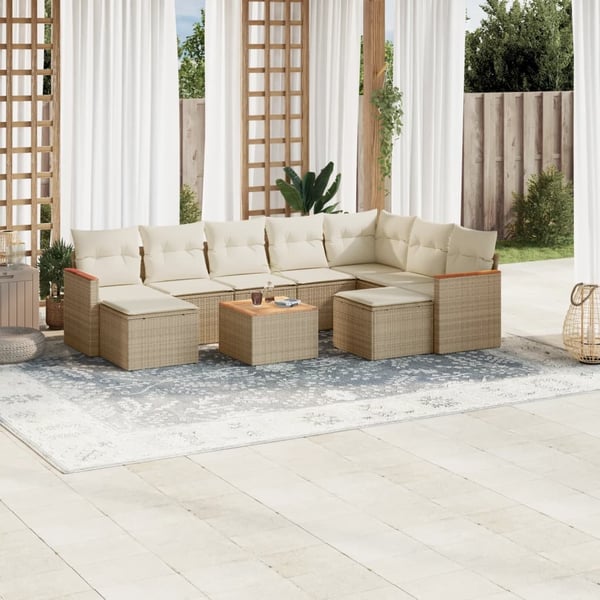 vidaXL sofasæt til haven 10 dele med hynder polyrattan beige