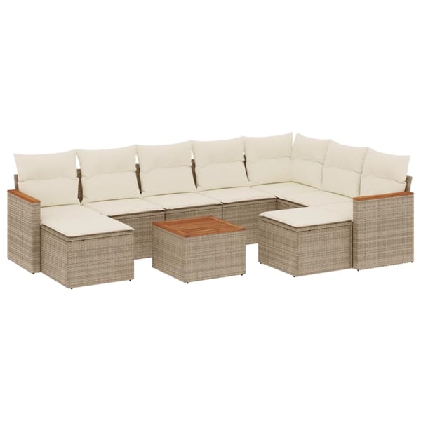vidaXL sofasæt til haven 10 dele med hynder polyrattan beige
