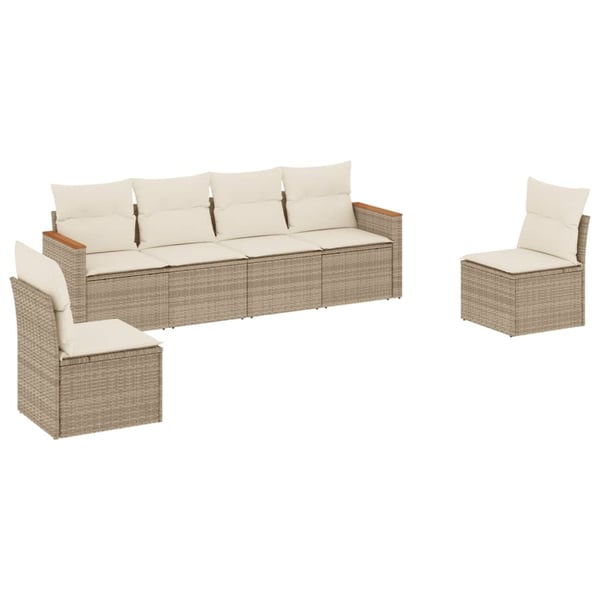 vidaXL sofasæt til haven 6 dele med hynder polyrattan beige