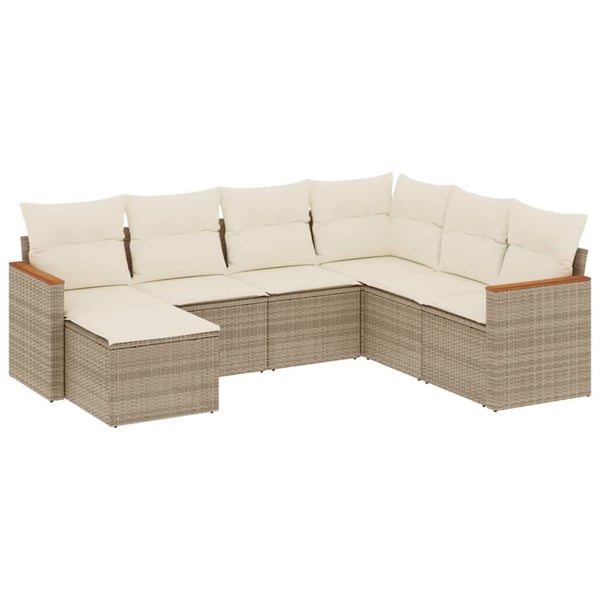 vidaXL sofasæt til haven 7 dele med hynder polyrattan beige