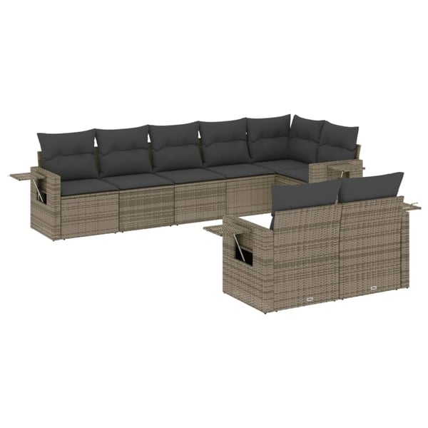 vidaXL sofasæt til haven 8 dele med hynder polyrattan grå