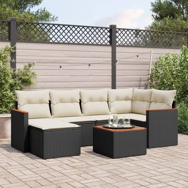 vidaXL sofasæt til haven 7 dele med hynder polyrattan sort