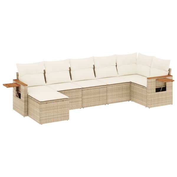 vidaXL sofasæt til haven 7 dele med hynder polyrattan beige