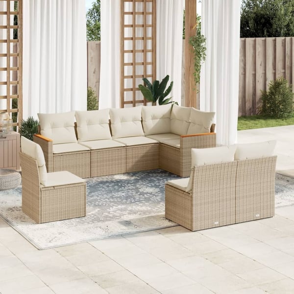 vidaXL sofasæt til haven 8 dele med hynder polyrattan beige