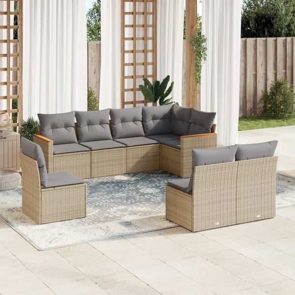 vidaXL sofasæt til haven 8 dele med hynder polyrattan beige