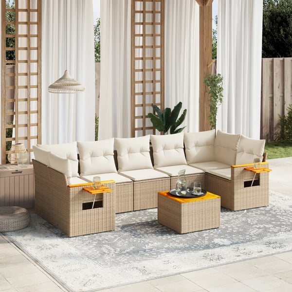 vidaXL sofasæt til haven 8 dele med hynder polyrattan beige