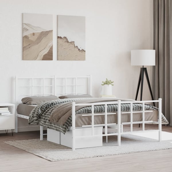 vidaXL Sengeramme i metall med hode- og fotgavl hvit 135x190 cm