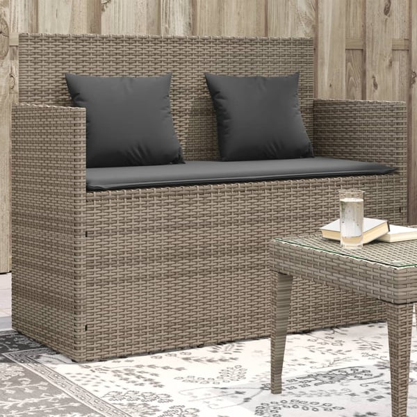 vidaXL havebænk med hynde polyrattan og akacietræ grå
