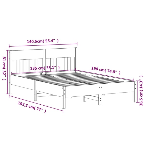 vidaXL Sengeramme uten madrass hvit 135x190 cm heltre furu