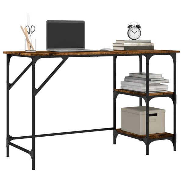 vidaXL Skrivebord røkt eik 120x50x75 cm metall og konstruert tre