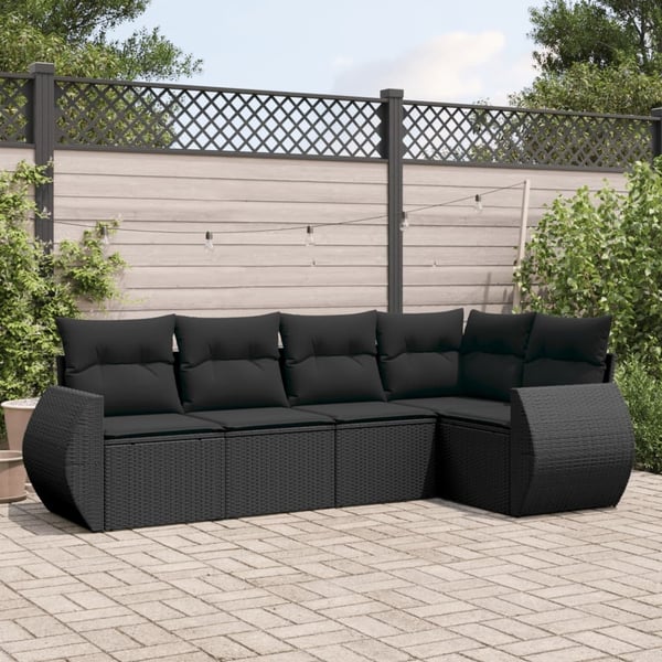 vidaXL sofasæt til haven 5 dele med hynder polyrattan sort