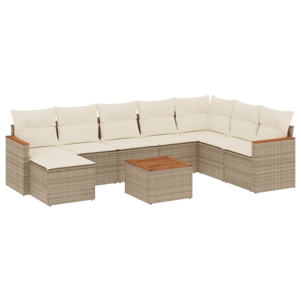 vidaXL sofasæt til haven 9 dele med hynder polyrattan beige