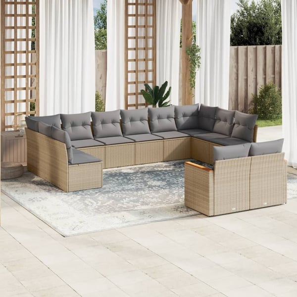 vidaXL sofasæt til haven 12 dele med hynder polyrattan beige