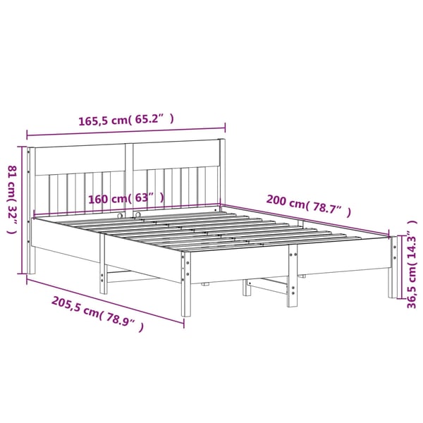 vidaXL Sengeramme uten madrass hvit 160x200 cm heltre furu