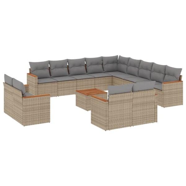 vidaXL sofasæt til haven 14 dele med hynder polyrattan beige