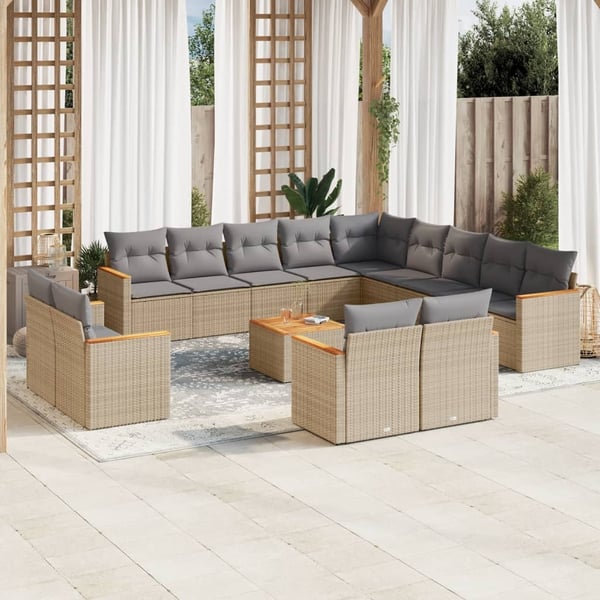 vidaXL sofasæt til haven 14 dele med hynder polyrattan beige