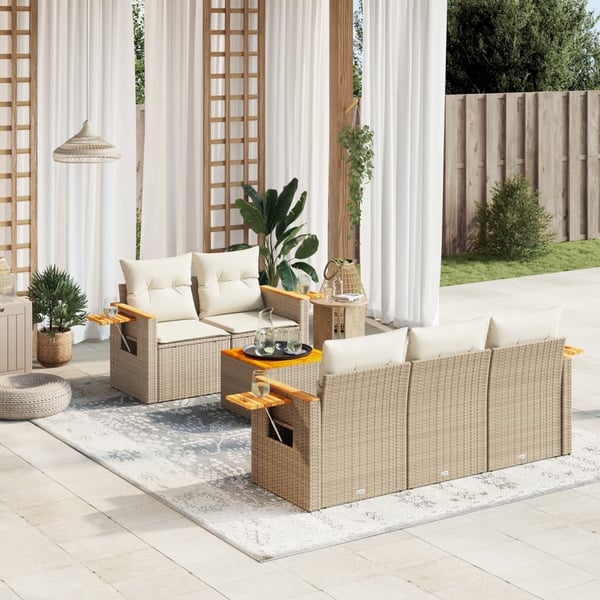 vidaXL sofasæt til haven 6 dele med hynder polyrattan beige