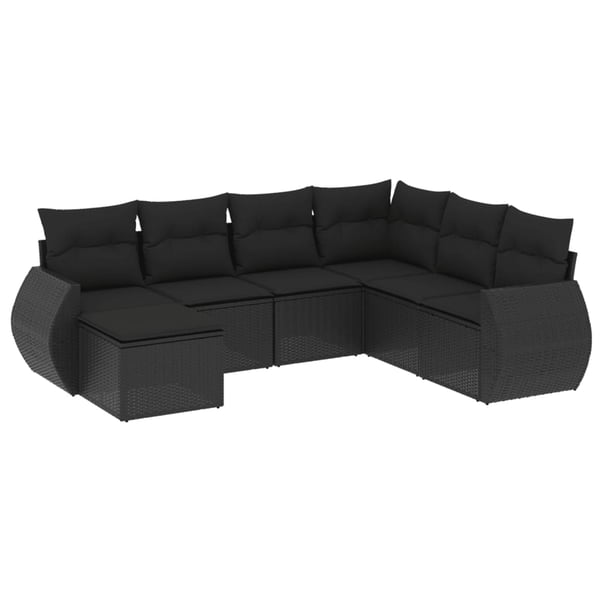 vidaXL sofasæt til haven 7 dele med hynder polyrattan sort