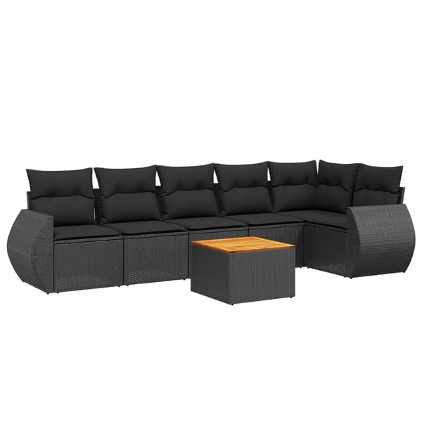 vidaXL sofasæt til haven 7 dele med hynder polyrattan sort