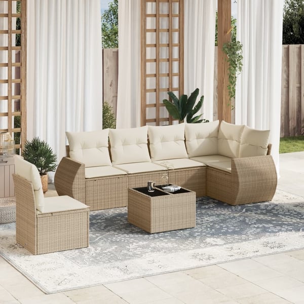vidaXL sofasæt til haven 7 dele med hynder polyrattan beige