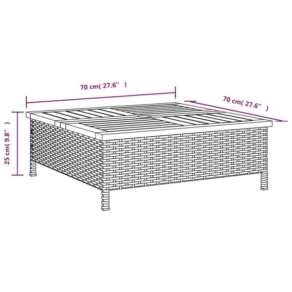vidaXL havebord 70x70x25 cm rattan og massivt akacietræ grå