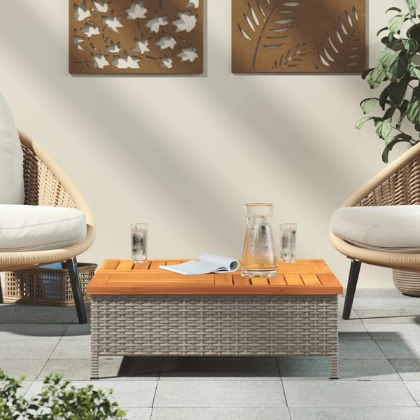 vidaXL havebord 70x70x25 cm rattan og massivt akacietræ grå