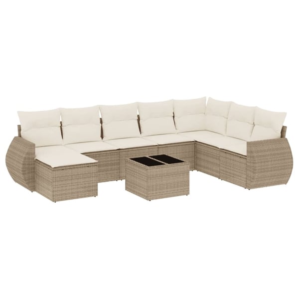 vidaXL sofasæt til haven 9 dele med hynder polyrattan beige