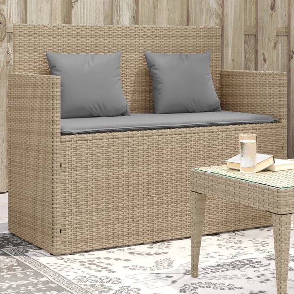 vidaXL havebænk med hynder polyrattan beige