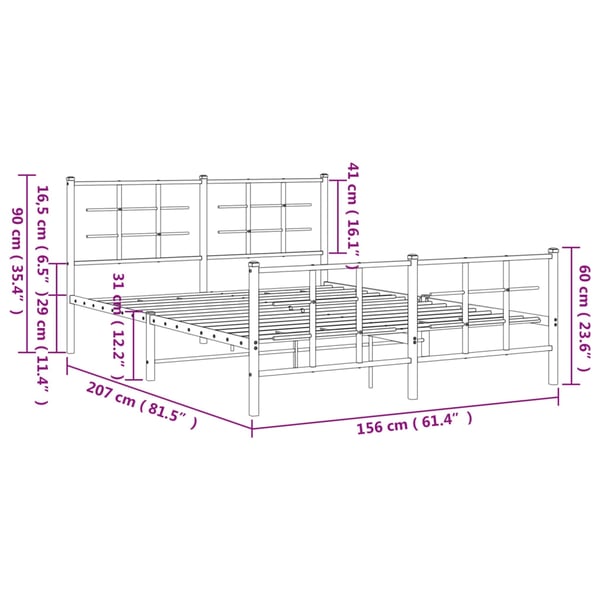 vidaXL Sengeramme i metall med hode- og fotgavl hvit 150x200 cm