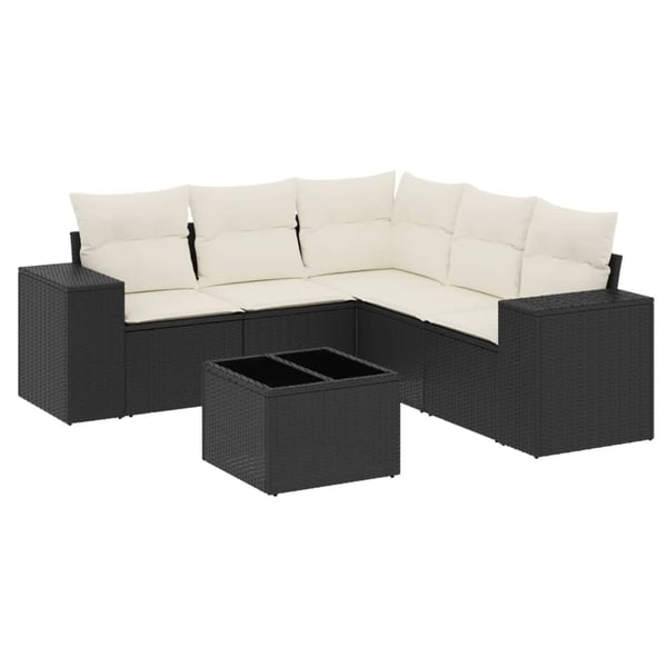 vidaXL sofasæt til haven 6 dele med hynder polyrattan sort