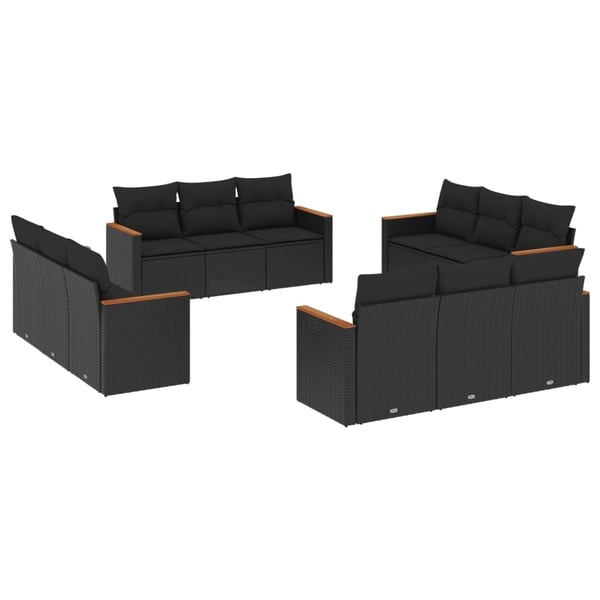 vidaXL sofasæt til haven 12 dele med hynder polyrattan sort