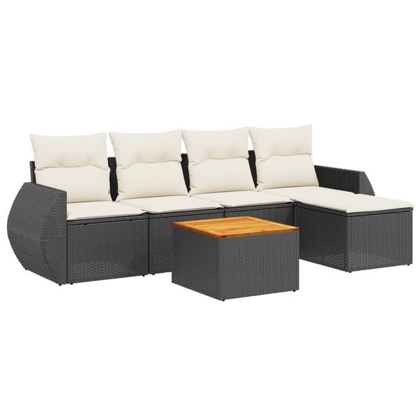 vidaXL sofasæt til haven 6 dele med hynder polyrattan sort