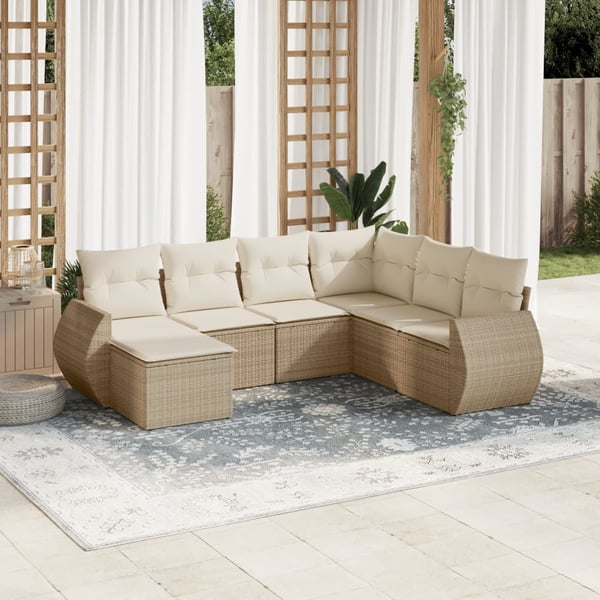 vidaXL sofasæt til haven 7 dele med hynder polyrattan beige