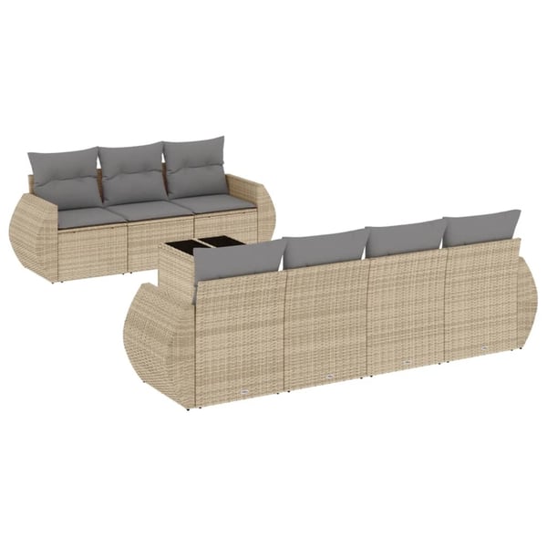 vidaXL Matgrupp för trädgården med dynor 8 delar beige konstrotting