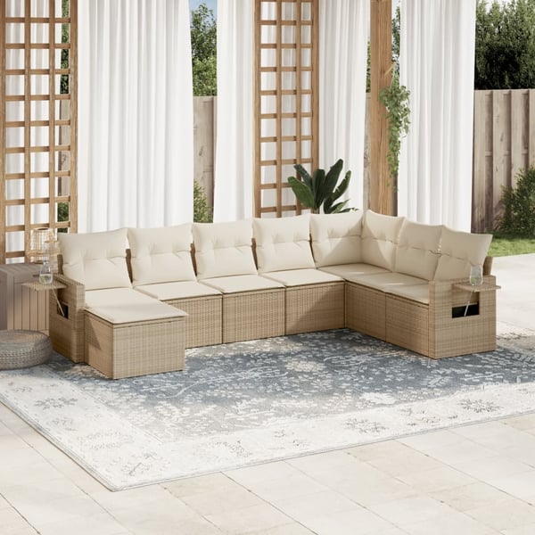 vidaXL sofasæt til haven 8 dele med hynder polyrattan beige