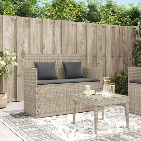 vidaXL havebænk med hynder polyrattan lysegrå