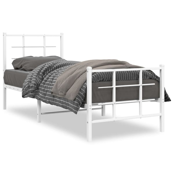 vidaXL Sengeramme i metall med hode- og fotgavl hvit 75x190 cm