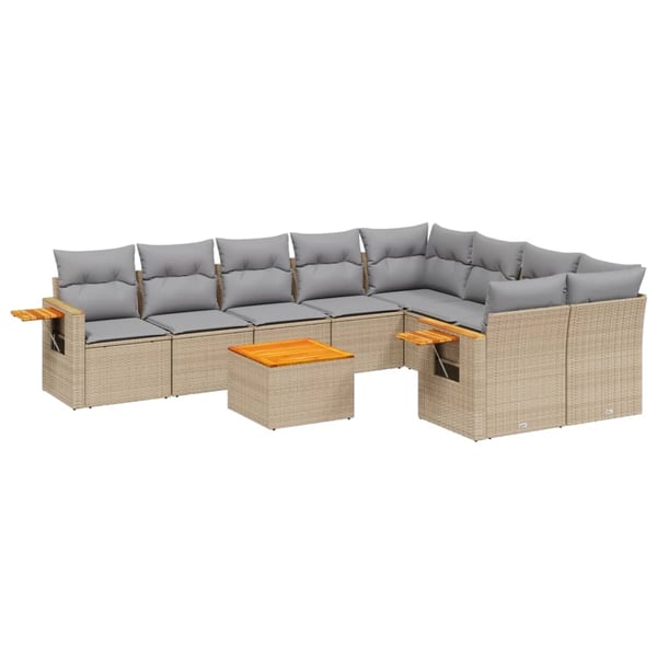 vidaXL sofasæt til haven 10 dele med hynder polyrattan beige