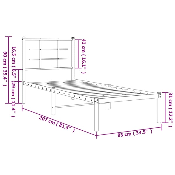 vidaXL Sengeramme i metall med hodegavl hvit 80x200 cm