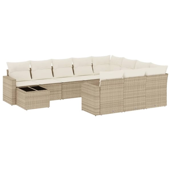 vidaXL Loungegrupp för trädgården m. dynor 11 delar beige konstrotting