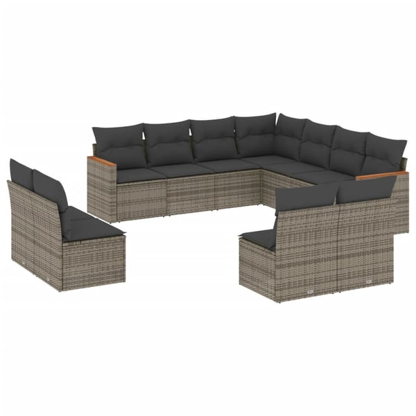 vidaXL loungesæt til haven 11 dele med hynder polyrattan grå