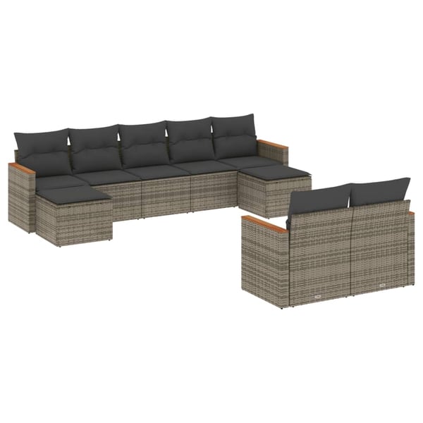 vidaXL sofasæt til haven 9 dele med hynder polyrattan grå